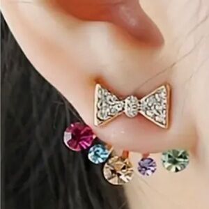Exquisite Bowknot Design With Colorful zirconias Stud Earrings 18k gold plat NWT